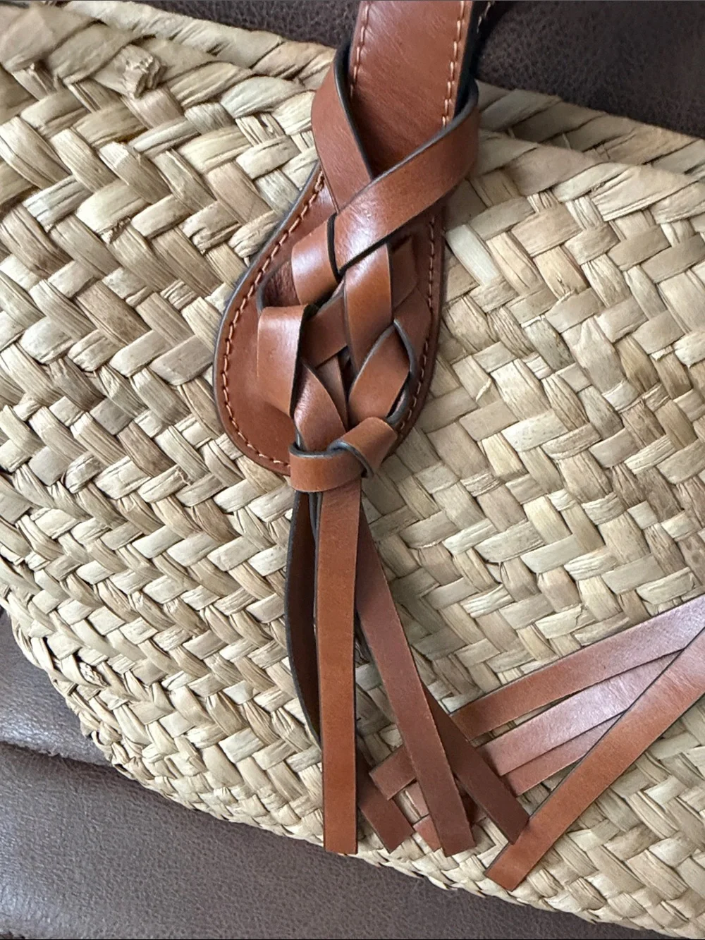 Ulla Johnson Natural Straw Tote with Brown Leather Braided Handles